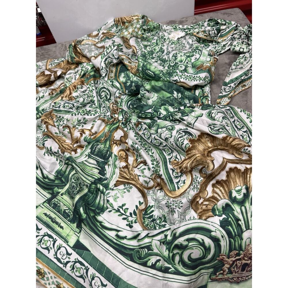 NWT Camilla Corridor Of Calm Green Silk One Shoulder Tie Maxi Dress sz M L - Picture 11 of 15